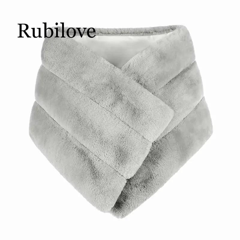 Rubilove теплое зимнее Вязание шерстяной плащ из искусственного лисьего меха кашемировый шарф шаль большие обертывания имитация лисьего меха женское пончо