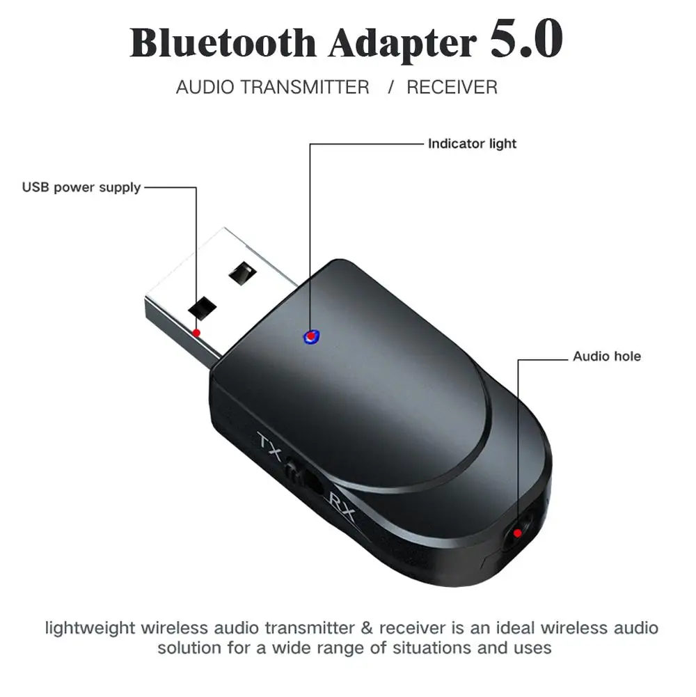 Аудио Bluetooth 5,0 передатчик приемник 2 в 1 USB семейный автомобильный стерео звук адаптер ПК ТВ гарнитура портативный