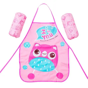 

Cute cartoon waterproof Apron cuff suit PVC Creative children Apron cuff Household goods Kitchen set 1 Set