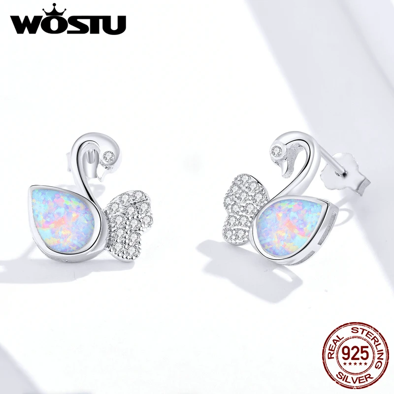 WOSTU 100% 925 стерлингового серебра элегантный лебедь опал серьги со шпилькой для