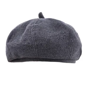 Hot Sale Winter New Women Beret Hat Hot Sale Women Wool Feel Winter Beret Hat with Ring Solid Color Plain Women Beret - Цвет: Dark Grey