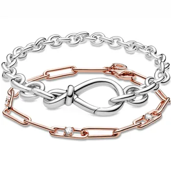 

Original Chunky Infinity Knot Me Link Chain & Stone Snake Bracelet Fit Europe Bangle 925 Sterling Silver Bead Charm Diy Jewelry