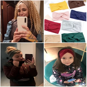 

Cotton Solid color Women Turban Cross Knot Elastic Hair Bands Parent-Child Soft Headbands Bezel Hair Accessories Headdress