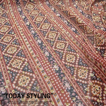 

Wide vertical stripe gold dot silk woven gold Hanfu dress cheongsam silk clothing fabric