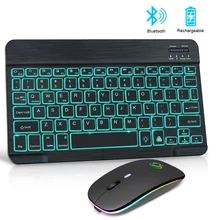 Mini clavier et souris Bluetooth, sans fil, rétro éclairé, pour tablette, Rechargeable, espagnol, pour téléphone portable, ordinateur portable, Ipad
