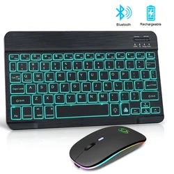 Mini teclado bluetooth e mouse ipad sem fio backlit teclado para tablet recarregável espanhol teclado para celular portátil