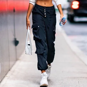

2019 Women's High-Waist Was Thin Bags Tooling Beam Leg Pants