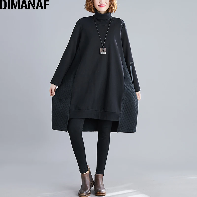 

DIMANAF Winter Oversize Women Pullover Lady Tops Solid Hoodies Sweatshirts Cotton Turtleneck Loose Plus Size Female Clothing New