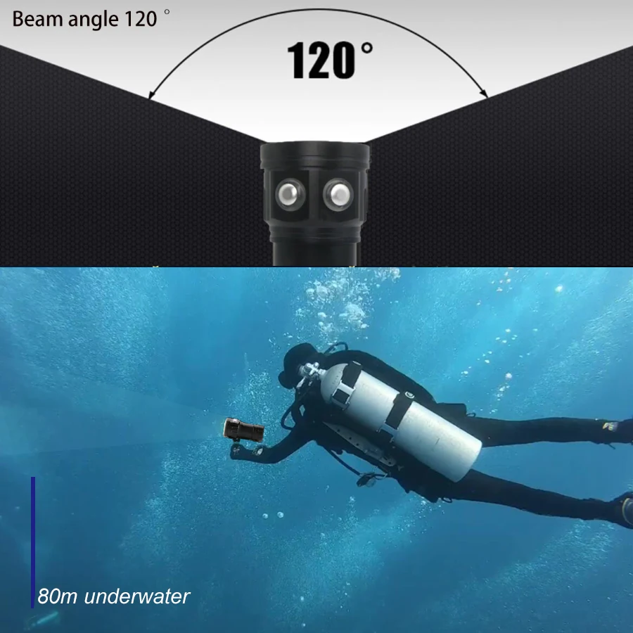 Lampe de poche de plongée LED étanche, torche DulTorch pour appareil photo, éclairage sous-marin, lumière d'appoint vidéo, 20000lumens, 6 x XGardens 70, 100m