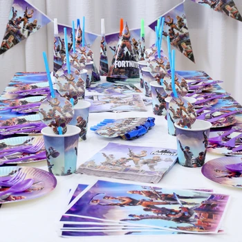 

Fortnite Game Toy Party Accessories Paper Cup Tray Tableware Cake Stand Supplies Birthday Decoration Children Cartoon Toys Gift