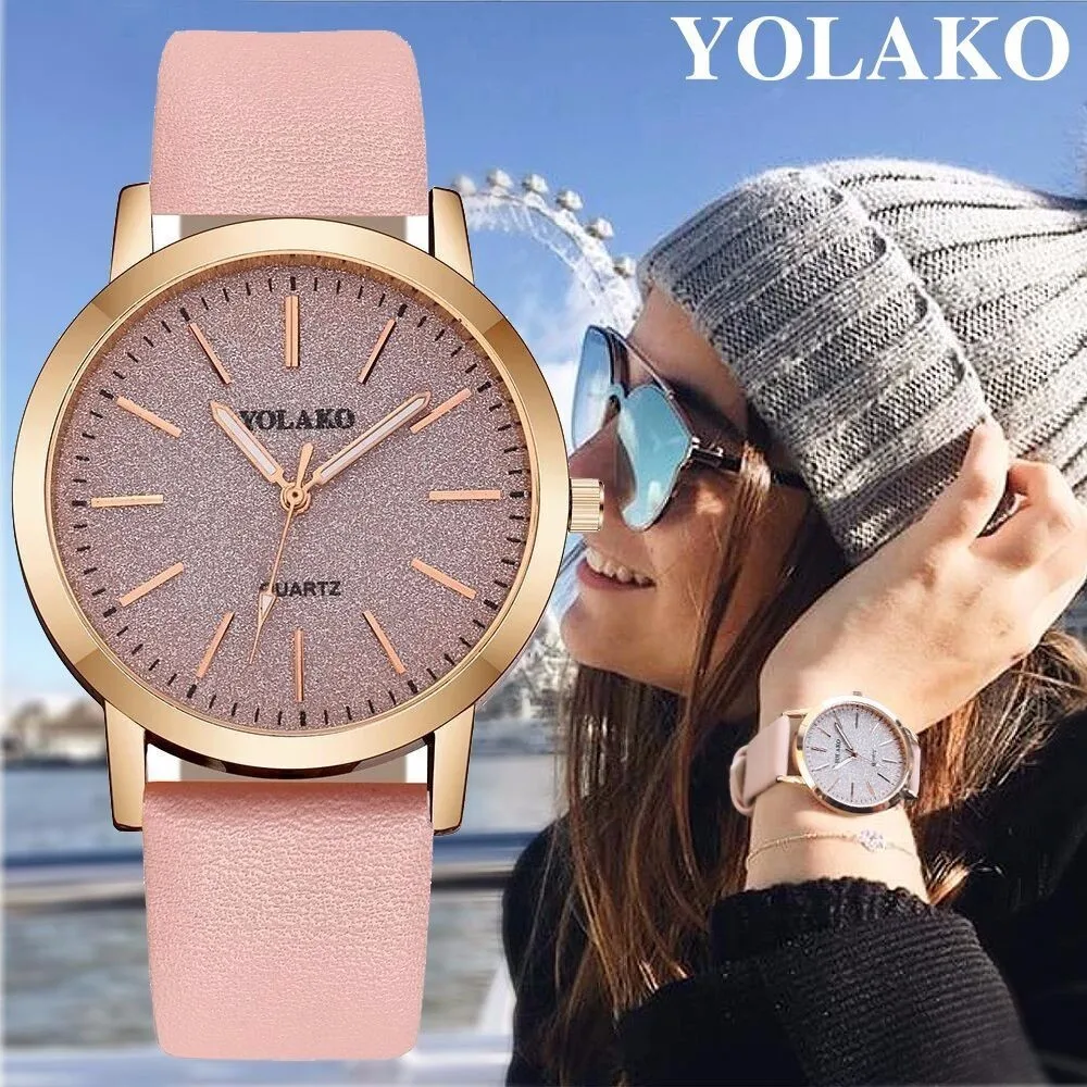 

YOLAKO Brand Leather Clock Luxury Rhinestone Relogio Feminino Fashion Women Watches Romantic Star Watch Leisure
