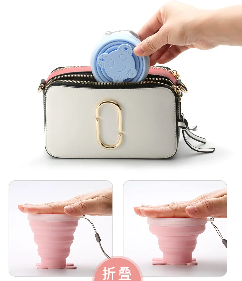 Newest Silicone Folding Bottle Cartoon Telescopic Compression Cup Cute Drinking Cup Portable Outdoor Travel Cup