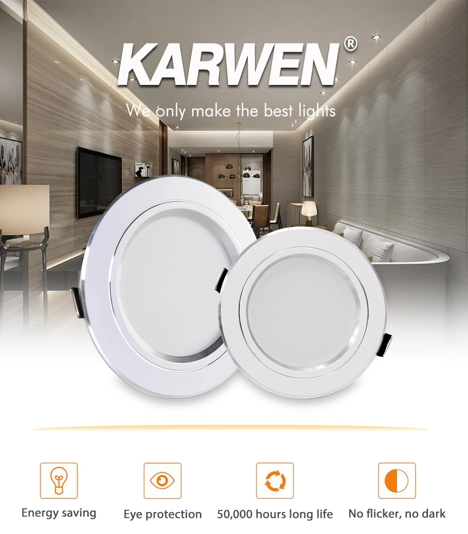 KARWEN LED Downlight AC 220V 230V 240V White Body Ceiling light 5W 9W 12W 15W 18W Lampada Led spotlight for Bedroom room