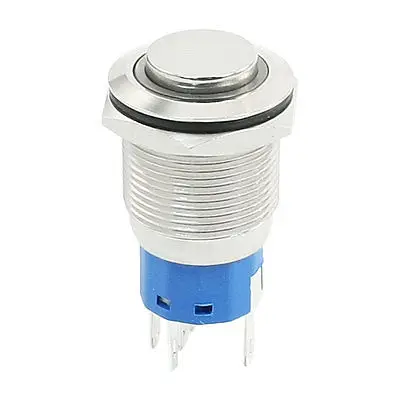 

12V Blue Light 19mm Momentary 5 Pin Metal High Flat Button Switch SPDT