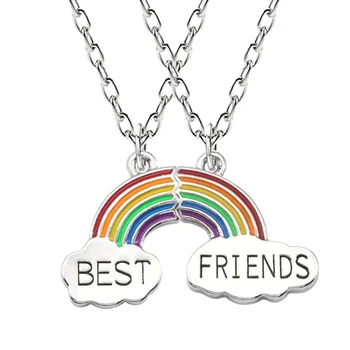 

2Pcs/set Rainbow Necklaces Jewelry Best Friends Necklace Enamel Puzzle Rainbow Cloud Pendant Necklace Friendship Jewelry Gifts