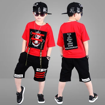 

2 Pcs Suit Kids Teenage Boys Clothing Sets Hip-hop Dancing Sports Tracksuits Cotton T-shirt + Shorts Boys Summer Outfits 18 Yers