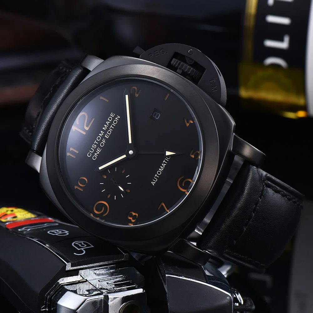 44 мм GMT часы parnis Мужские автоматические механические запас хода из нержавеющей стали светящиеся водонепроницаемые часы с кожаным ремешком P03