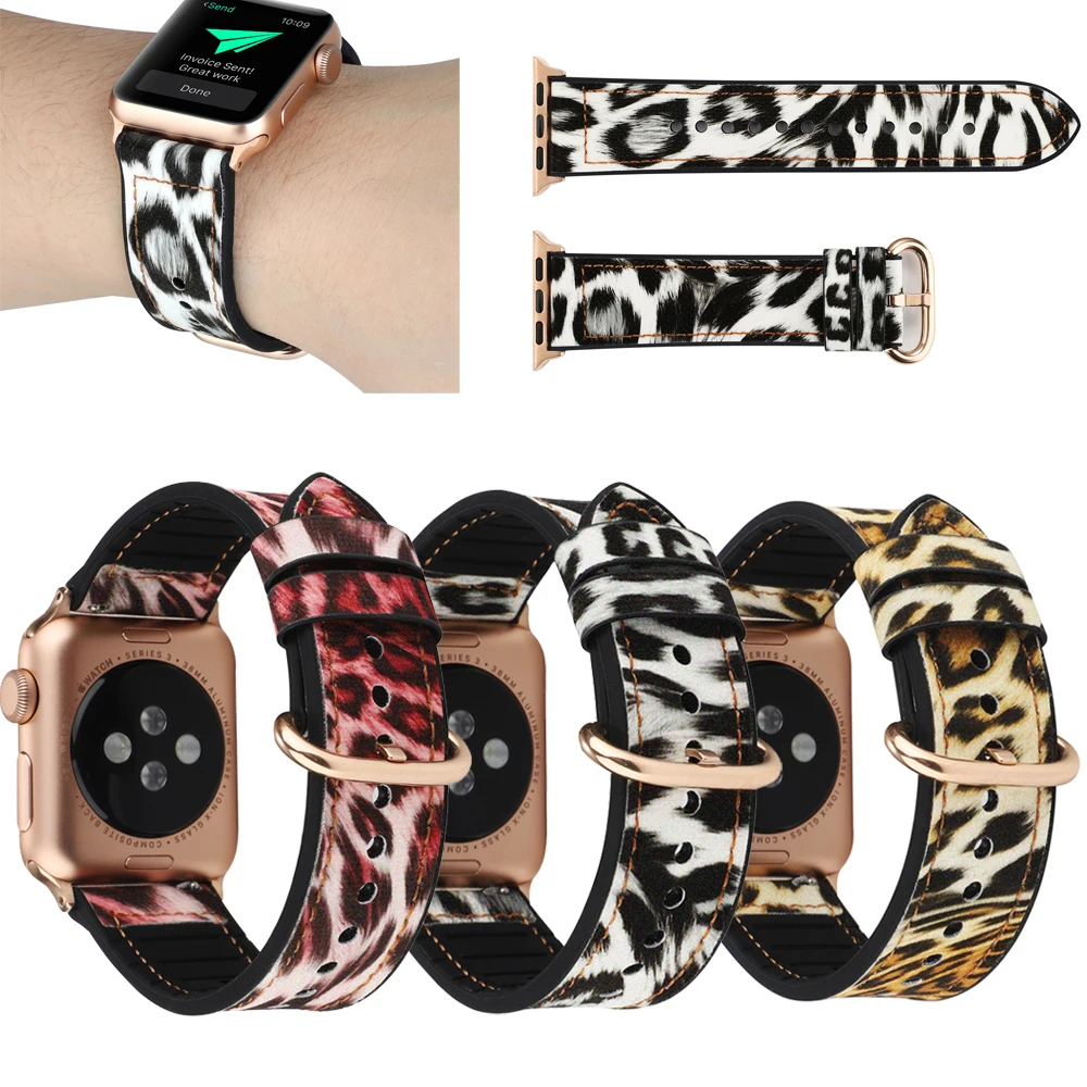 Ремешок для часов Apple Watch series 4 5 ремешок apple Леопардовый силиконовый с принтом 42 38 40