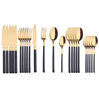 

24Pcs/set Black Gold Cutlery Set 18/10 Stainless Steel Dinnerware Silverware Flatware Set Dinner Knife Fork Spoon Dropshipping