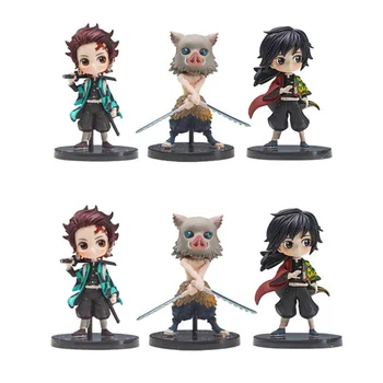 6つで１セット！鬼滅の刃ミニフィギュア 6pcs/set Demon Slayer Kimetsu no Yaiba Figure Q ver. Giyuu Inosuke Tanjirou Nezuko Zenitsu Figurine anime Action figure 5-7cm 10