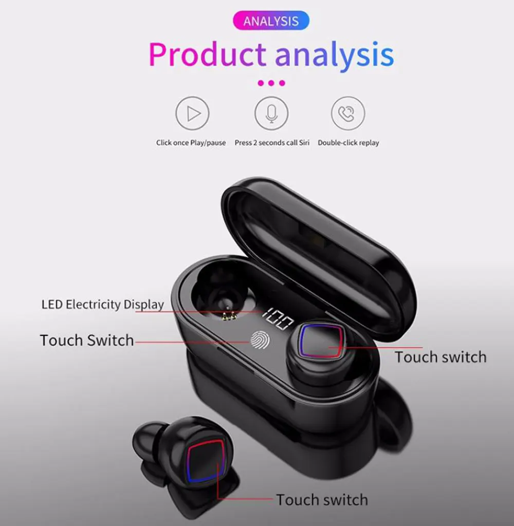 B19 TWS Bluetooth 5,0, беспроводная bluetooth-гарнитура, светодиодный, Цифровые сенсорные наушники, спортивные, беспроводные наушники, зарядная коробка для телефонов