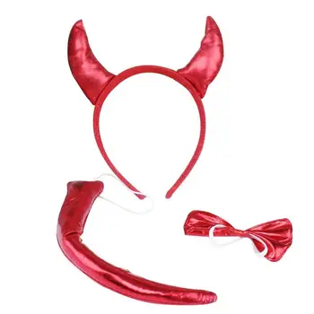 

3PCS Children Horned headdress Cosplay Red Devil Costume Set Party Fancy Dress Decor for Children (Headdress + Tail + Bow)