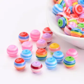 

100Pcs Mixed Candy Colors Beads Multicolor Striped Round Resin Ball Beads Rainbow Spacer Beads 8mm Jewelry Making