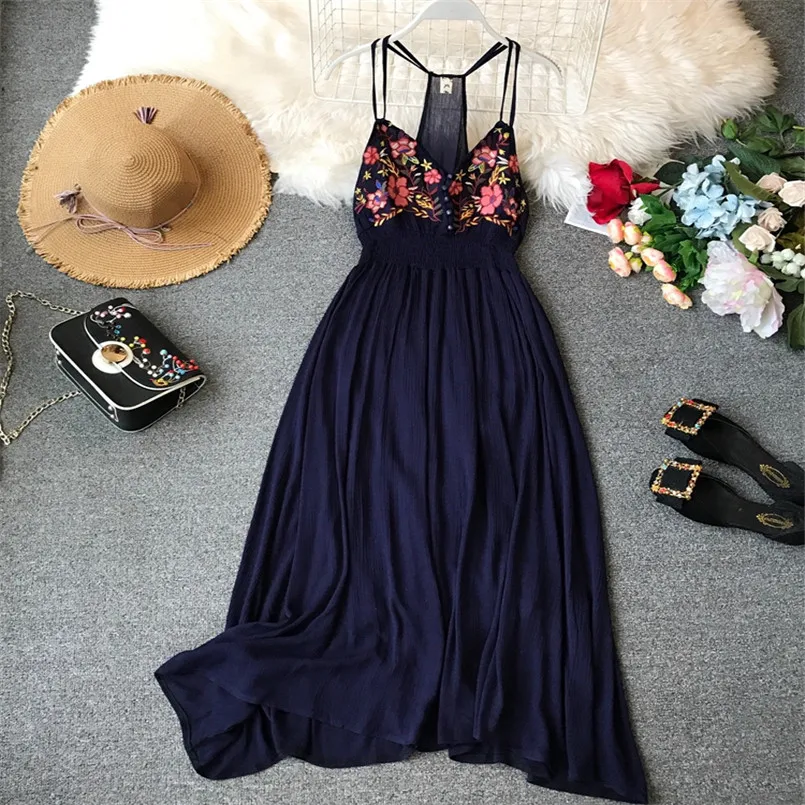 В стиле бохо с v образным вырезом Спагетти ремень сексуальное летнее платье