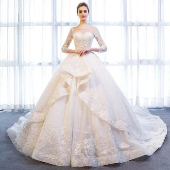 شراء172 فستان زفاف فاخر 2020 رداء De Mariage كم طويل رداء طويل نسائي Düğün Parti Elbise ترتر Vestido De Novia Sencillo