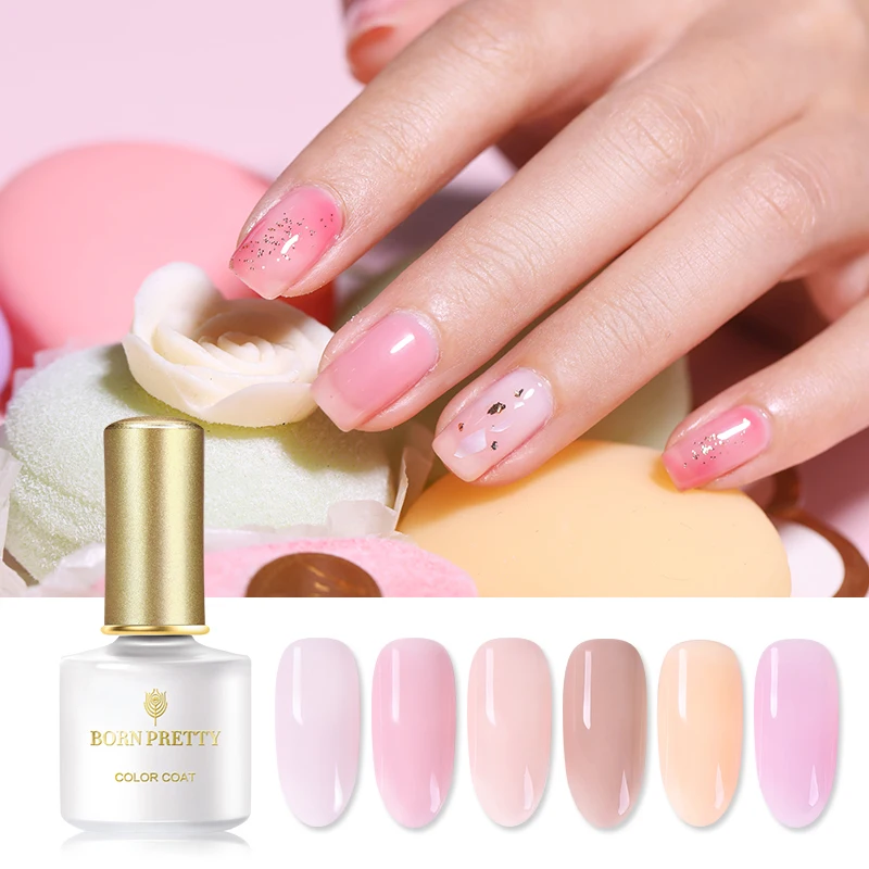 

BORN PRETTY 6ml Jelly Pink Nail Gel Polish Series Semi-transparent UV LED Gel Lacquer Top Base Coat Manicure Art Gel Lamp