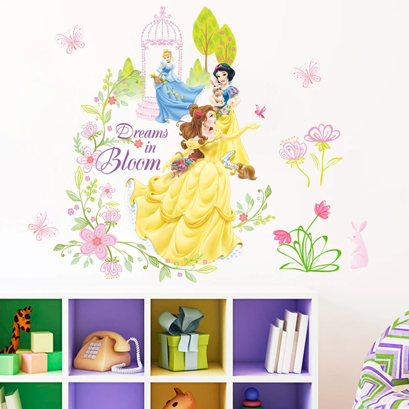 

Disney Belle Snow White Cinderalle Princess Wall Stickers For Girl's Room Decor DIY Cartoon Wall Art Decals PVC Poster Kids Gift