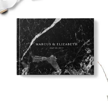 

Wedding guestbook Custom sign in book Landscape guest book,Blank or lined, Modern Black marble design,Engagement party booth