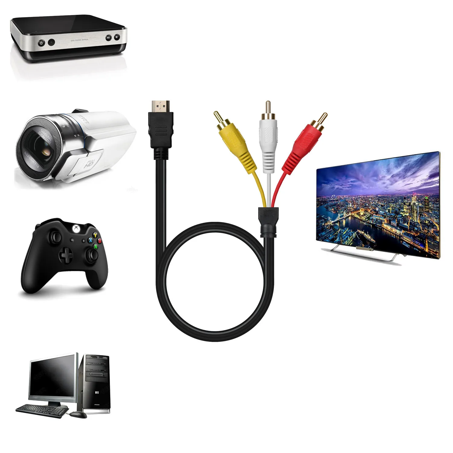 Горячая Распродажа Новый 1,5 м HDMI к 3RCA кабель красный желтый белый кабель Шнур 30AWG для соединение с ПК DVD монитор тв