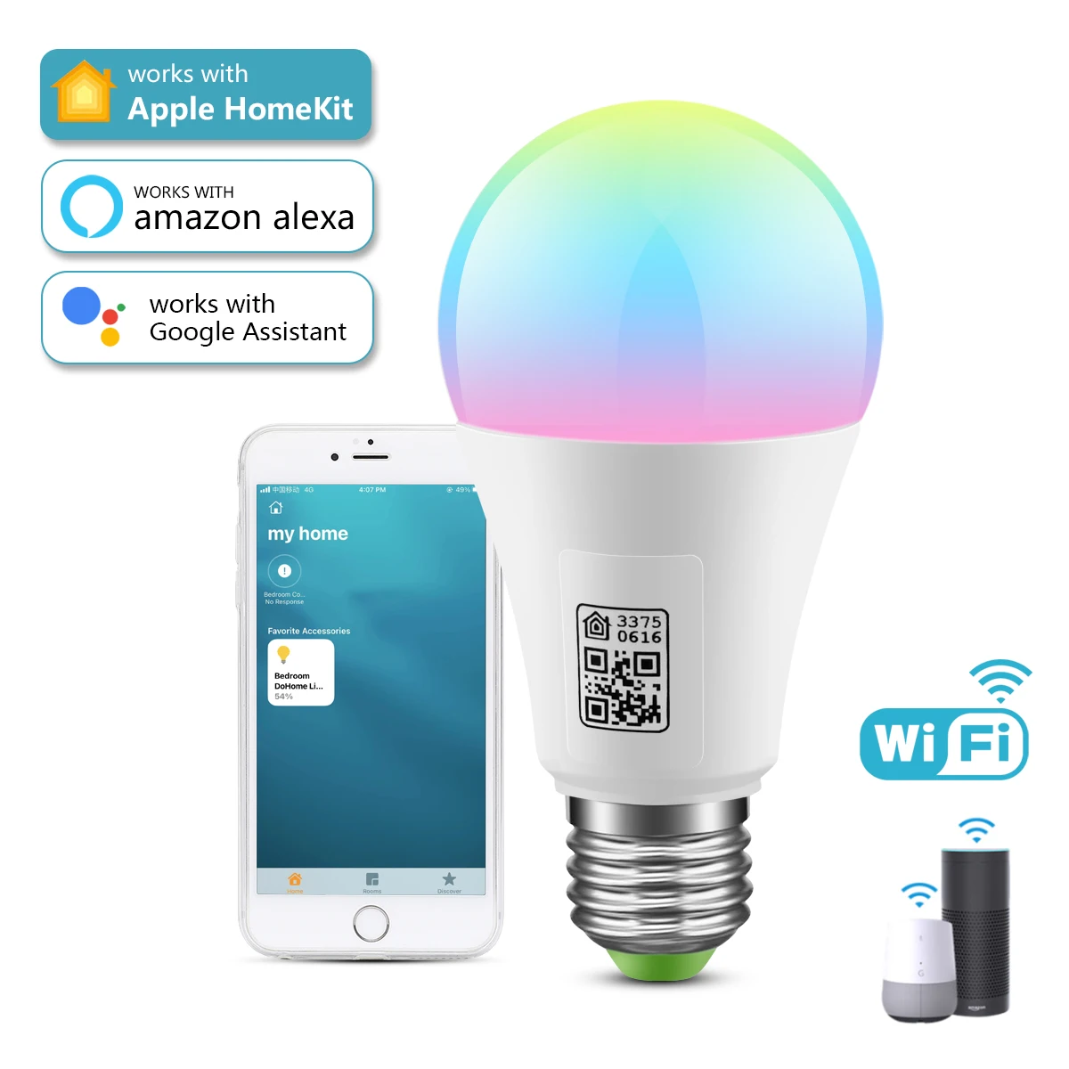מנורת בית חכמה Apple Homekit WIFI LED 9W עם שליטה קולית RGB עובדת עם Dohome Apple IOS / Bluetooth 4.0 תאורה