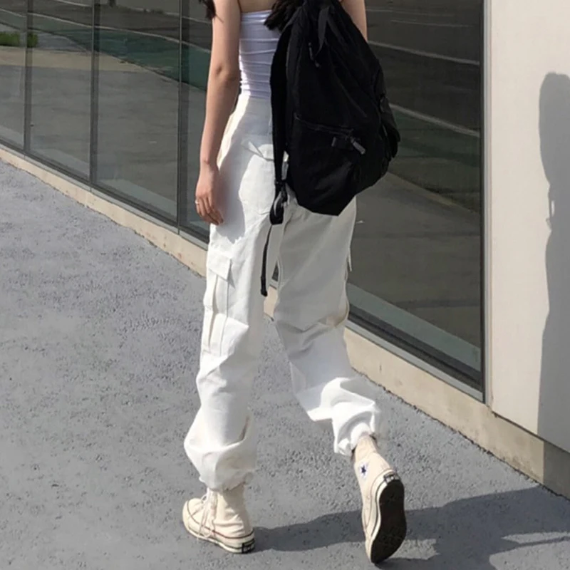 Weekeep Button Pockets Patchwork Cargo Pants Women Streetwear High Waist Trousers Women Fashion Pencil Pants Joggers Women