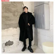 Дропшиппинг дизайн пальто бархат с капюшоном удлиненная куртка Мужской сплошной длинный рукав лацканы теплый плащ