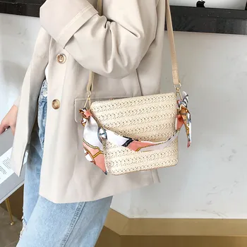 

Women handbag Fashion Summer Style Wild Beach Bag Messenger Shoulder Bag Woven Scarf Bag zipper Closed way elegant luxury design