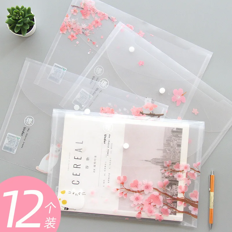 

12 PCS File Holder A4 Cute Cartoon Transparent File Bag for Student Test Paper Storage Bag Hipster Simple