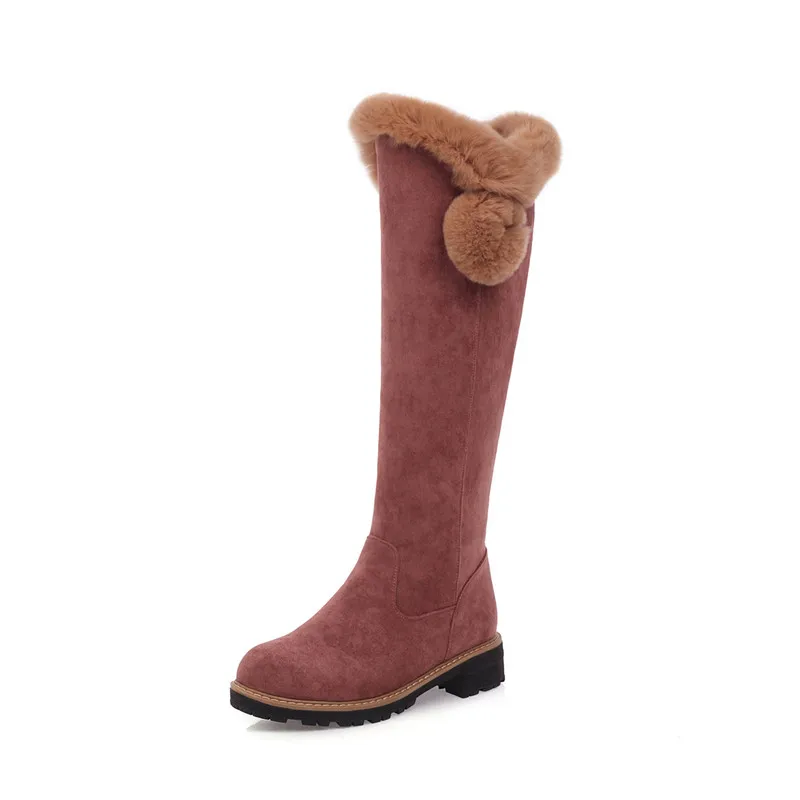 MEMUNIA new arrival knee high boots women flock round toe square heels warm winter boots fashion casual shoes woman