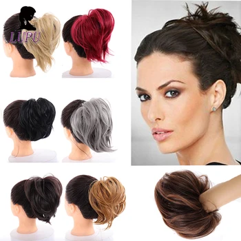 

LUPU Black Brown Female Synthetic Donut Chignon Messy Scrunchie Hair Bun Elastic Band High Temperture Fiber Hairpieces