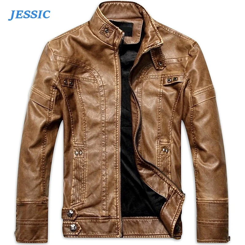 

JESSIC Mens Leather Jackets Autumn Winter Male Classic Motorcycle High Quality PU Leather Jacket Casual 5XL