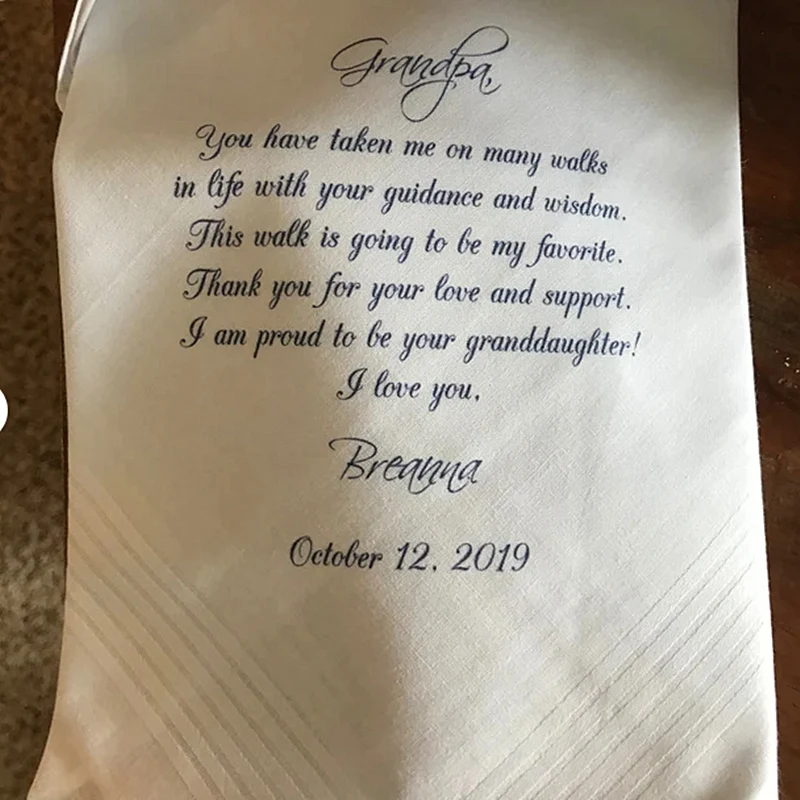 Grandfather of the Bride Handkerchief-Wedding Hankerchief-print-Wedding gift to Grandpa-Grandfather hankie from the Bride or Groom-GOP
