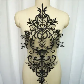 

Black Lace Fabric Embroidered Wedding Gown Appliques Baroque Trims Collar Mesh Sew On Patches For Dress DIY Decoration