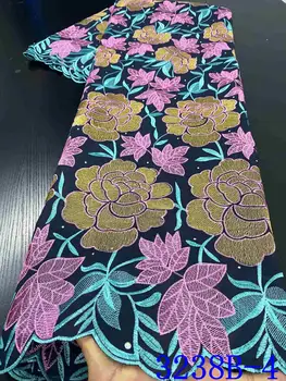 

100% Cotton Lace Fabric 2020 High Quality Lace Voile Lace With Stones Latest African Lace Fabric For Wedding Dress YA3238B-4