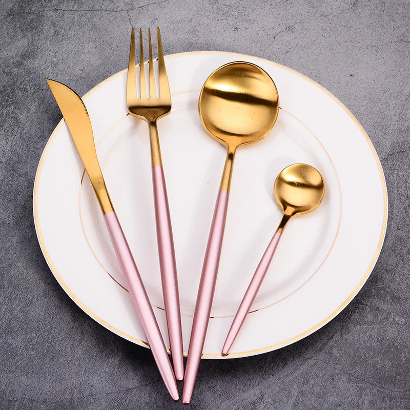 Pink Gold 4 шт./компл. Нержавеющая сталь наборы столовых приборов позолота Западной Еда столовые приборы посуда нож, вилка, набор ложка для чая и кофе - Цвет: Pink Gold