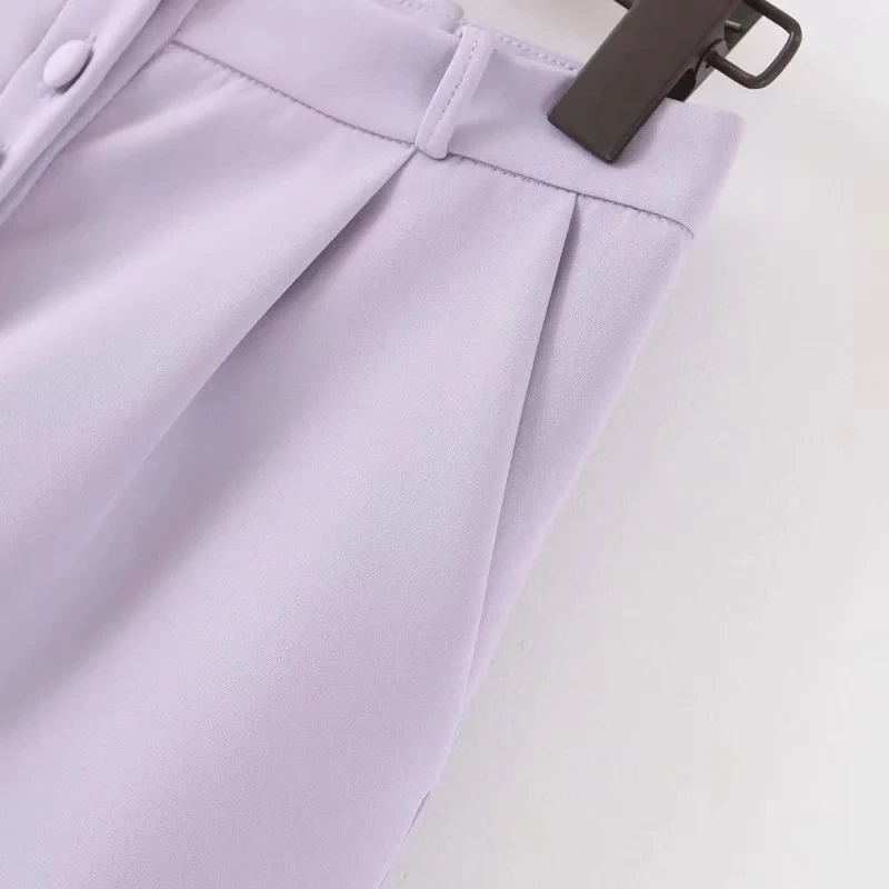 Увядшая Мода блоггер Винтаж Высокая талия однобортный фиолетовый сплошной шаровары шорты женские короткие feminino Плюс Размер женские короткие