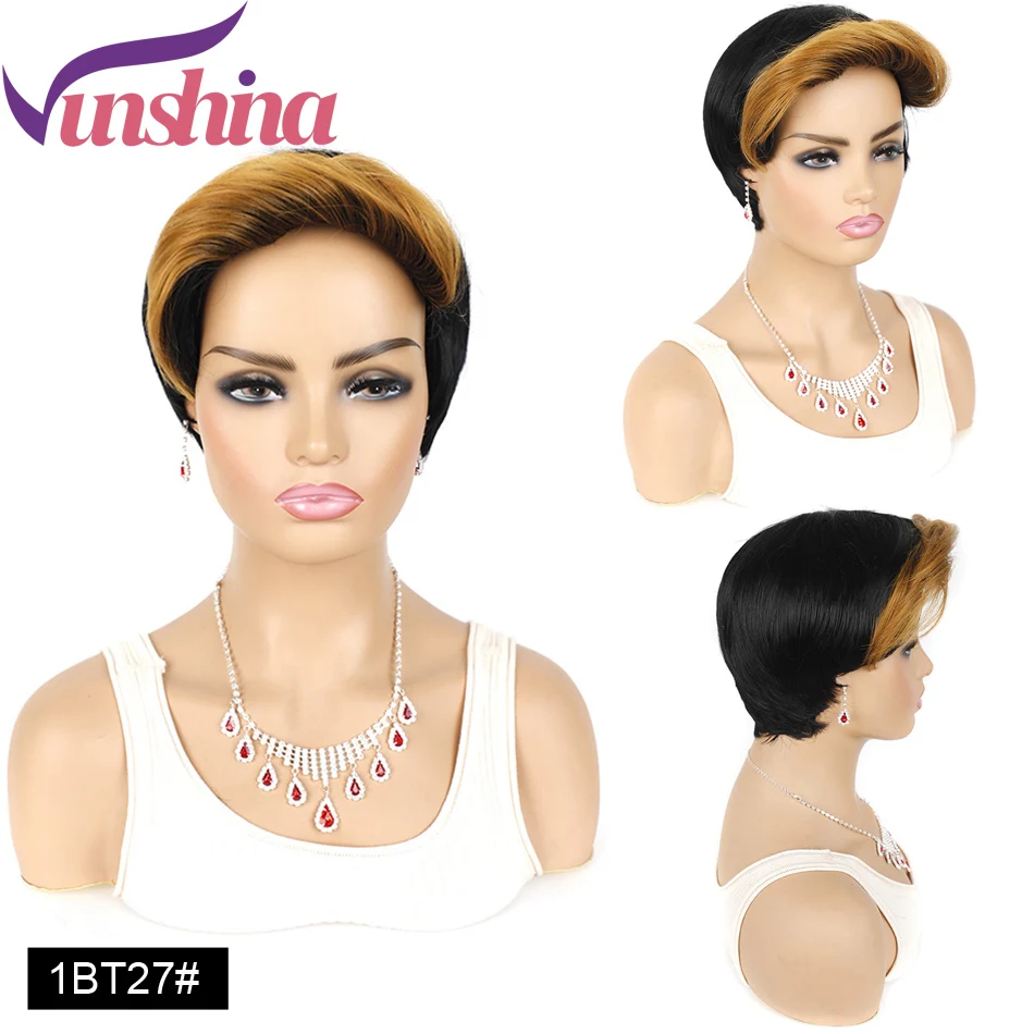 Sintética com Franja Perucas para Preto Vunshina Curto Ombre Peruca Destacada Loira Borgonha Laranja Reta Pixie Corte Cosplay 8 Cheap Peruca sintética