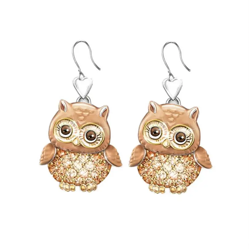 owl earring Мода милый слон сова пчела ожерелье с божьей коровкой серьги начальный Сердце ожерелье символизирует любовь удачу письмо пара ювелирных изделий - Окраска металла: owl earring