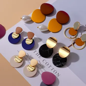 

New Fashion Round Dangle Drop Korean Earrings For Women Statement Geometric Gold Round Earring Wedding 2020 Trend Jewelry