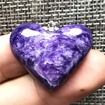 

Top Natural Heart Purple Charoite Pendant Jewelry For Woman Lady Man Crystal 27x8mm Beads Silver Sterling Necklace Pendant AAAAA